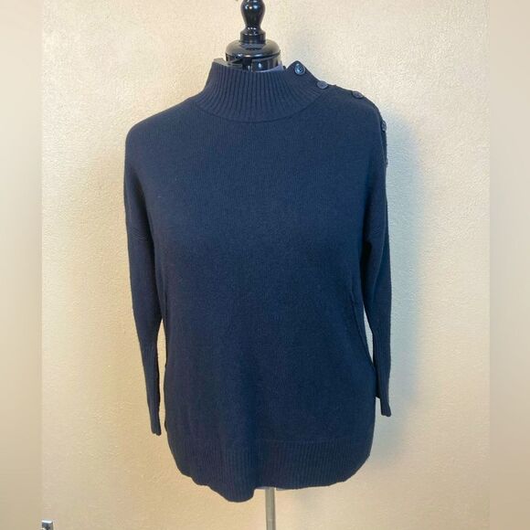 Talbots chic Black Sweater w/ side buttoning neck to shoulder - Picture 1 of 9